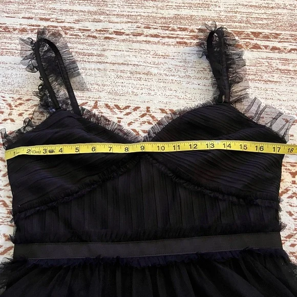 Betsy & Adam Black Ruffled Prom Dress